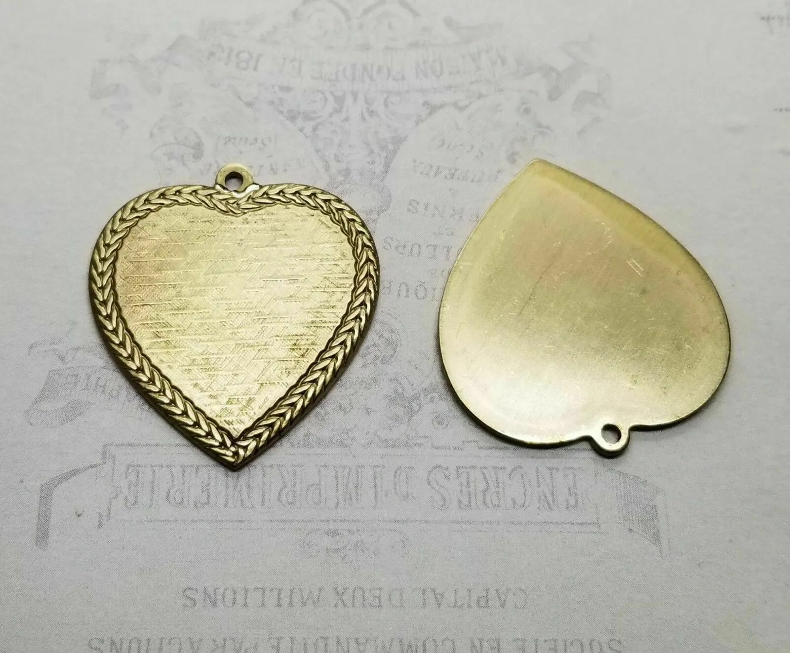 Large Brass Ornate Heart Charm Findings x 2 - 2916S.