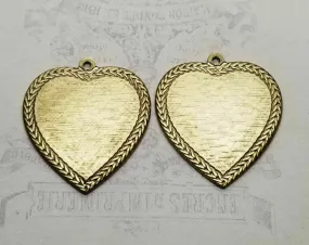 Large Brass Ornate Heart Charm Findings x 2 - 2916S.