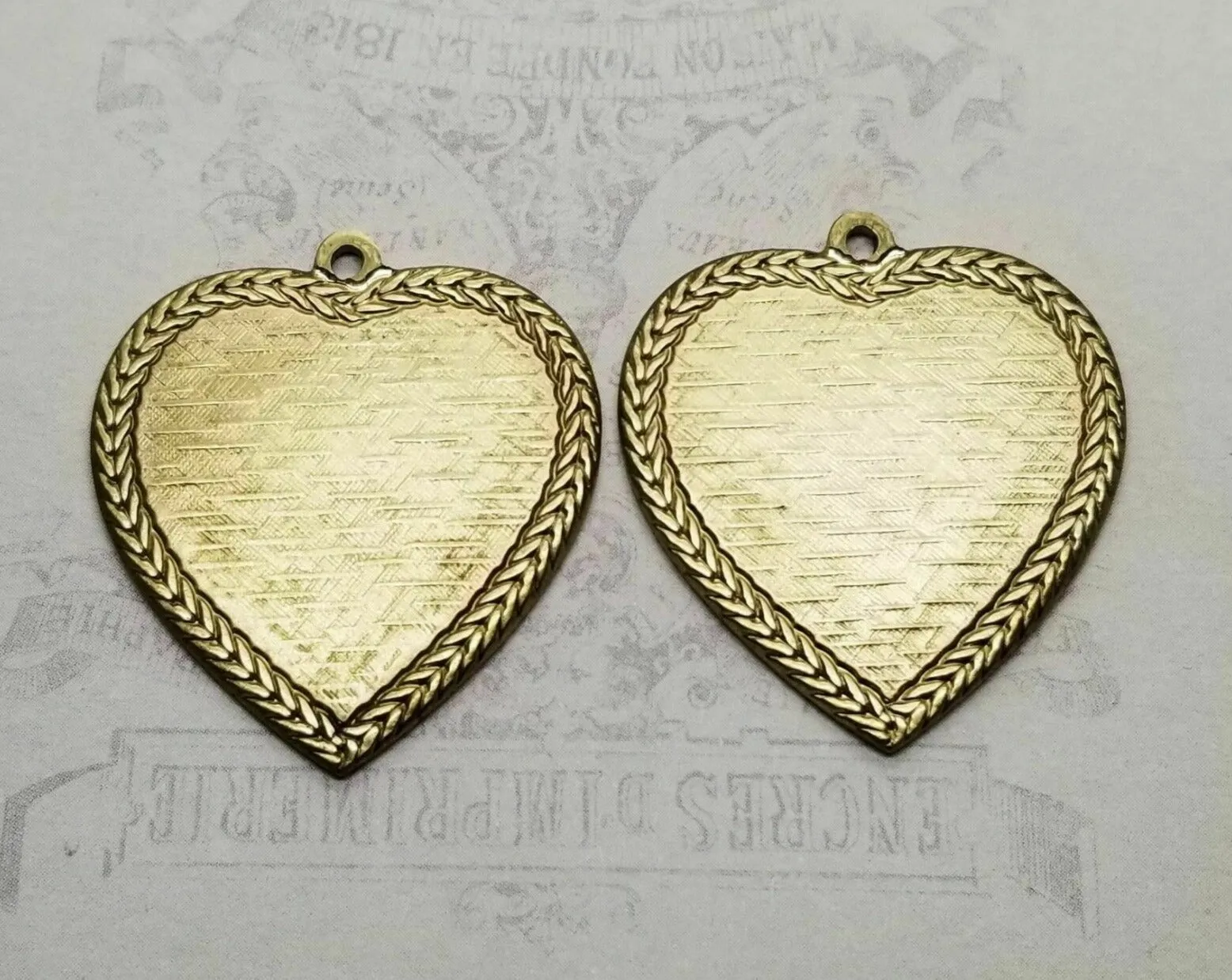 Large Brass Ornate Heart Charm Findings x 2 - 2916S.