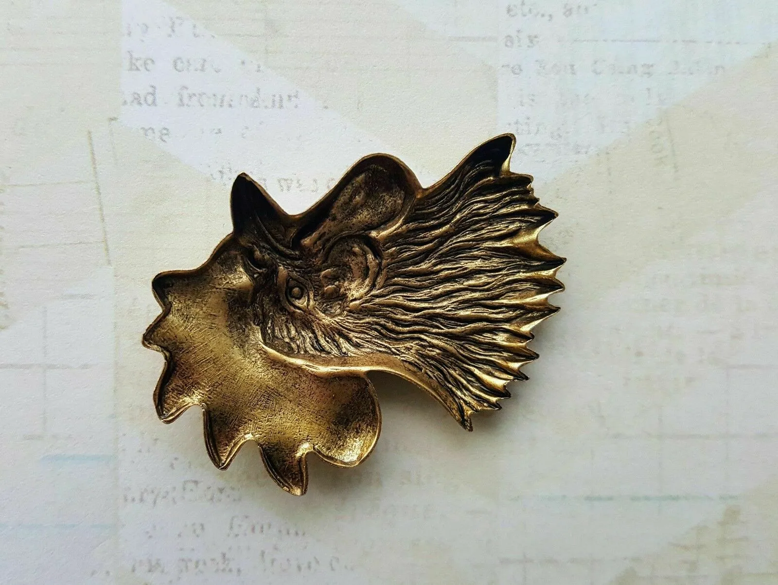 Large Brass Rooster Head Stamping x 1 - 9546FFA.