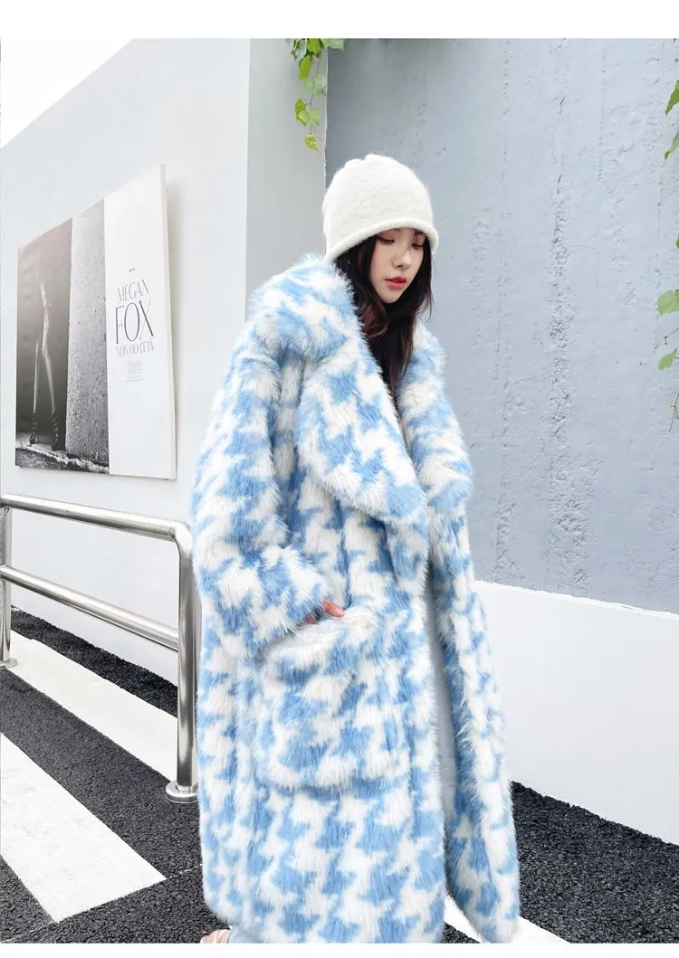 Oversize Houndstooth Fur Coat