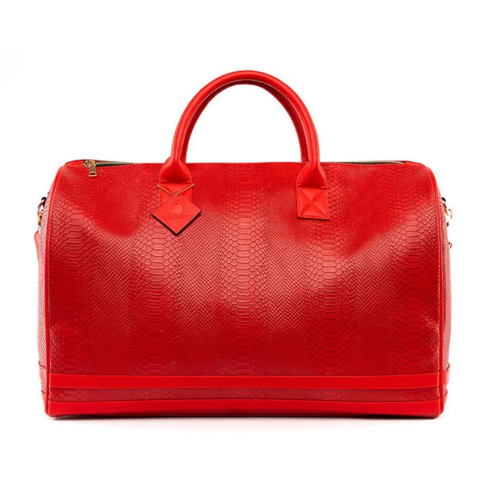 Red Apollo 1 Faux Snakeskin Duffle Bag