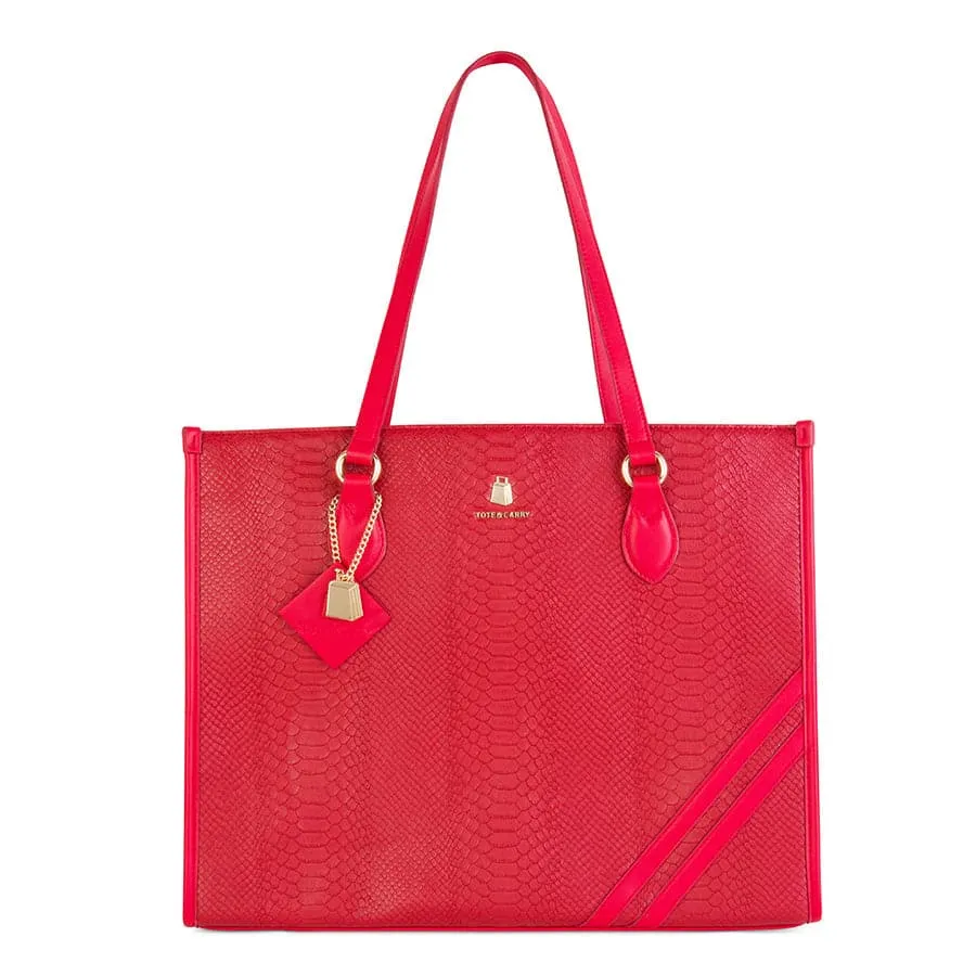 Red Apollo 1 Faux Snakeskin Tote Bag