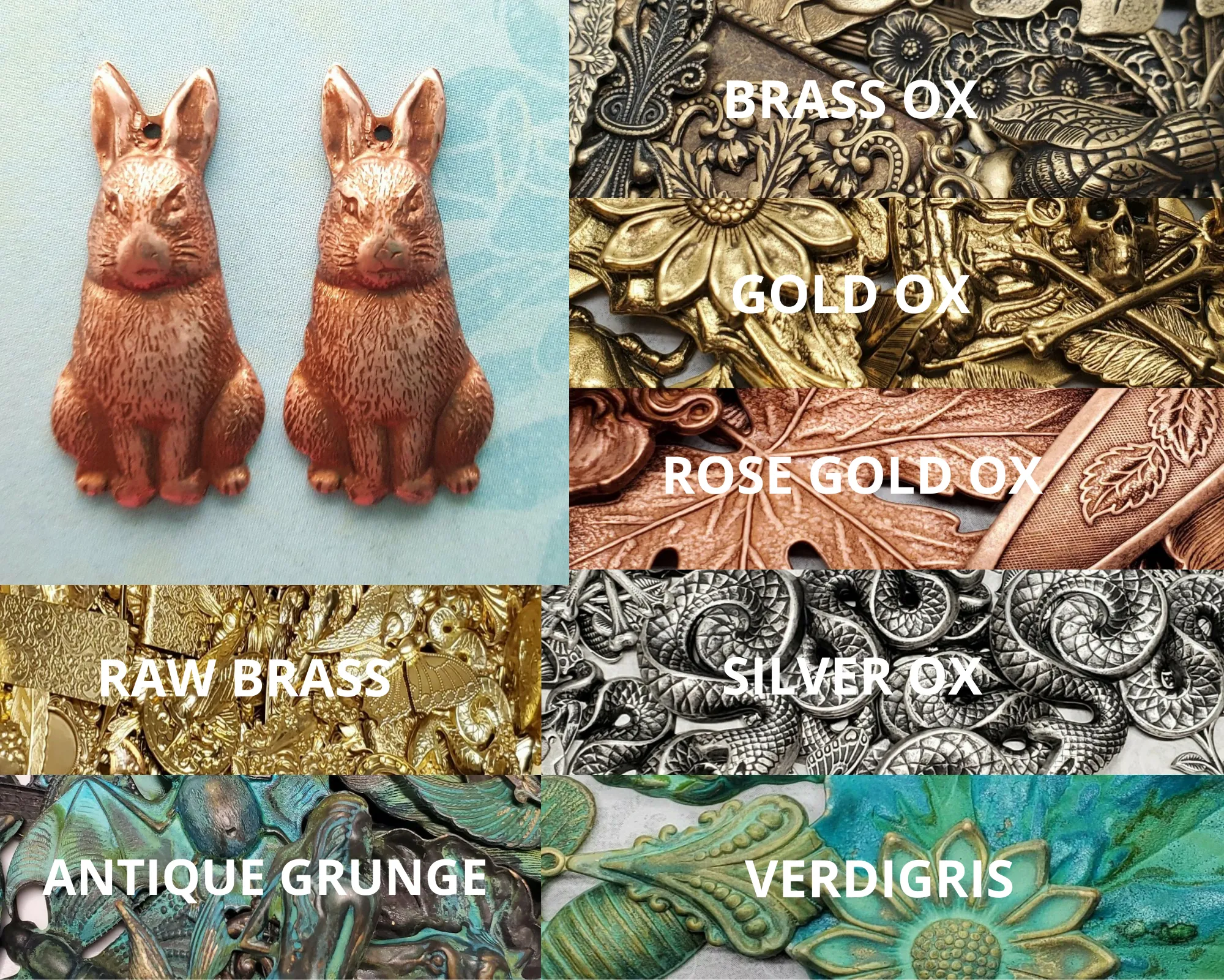 Small Brass Bunny Rabbit Charms x 2 - 07031GB.