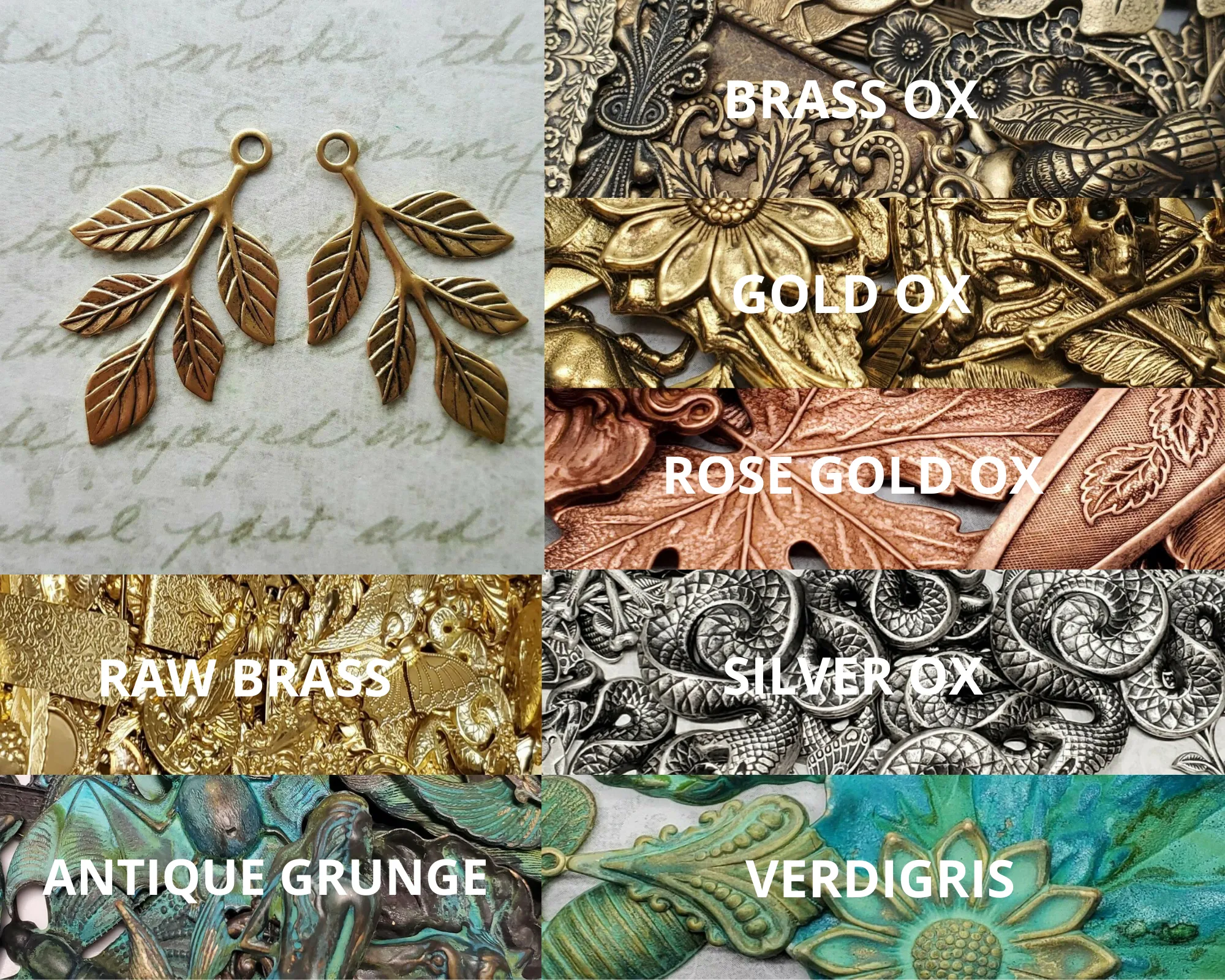 Small Brass Leafy Branch Charms x 2 - 3150S.