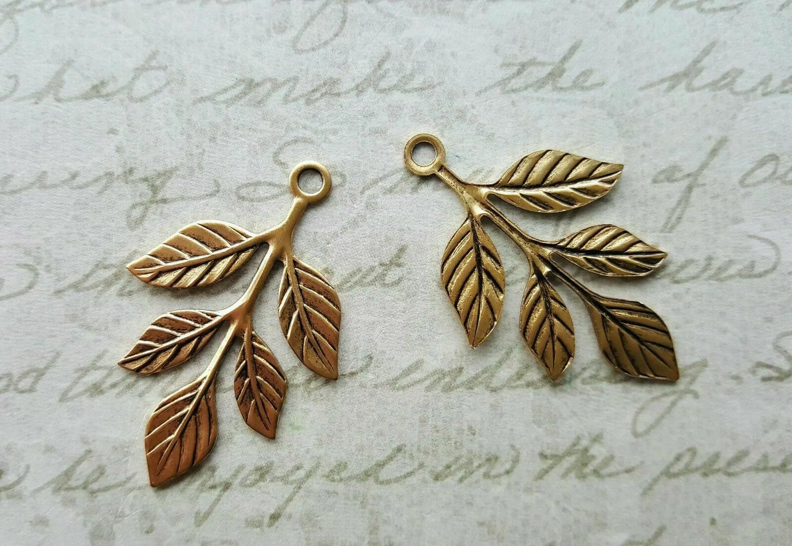 Small Brass Leafy Branch Charms x 2 - 3150S.