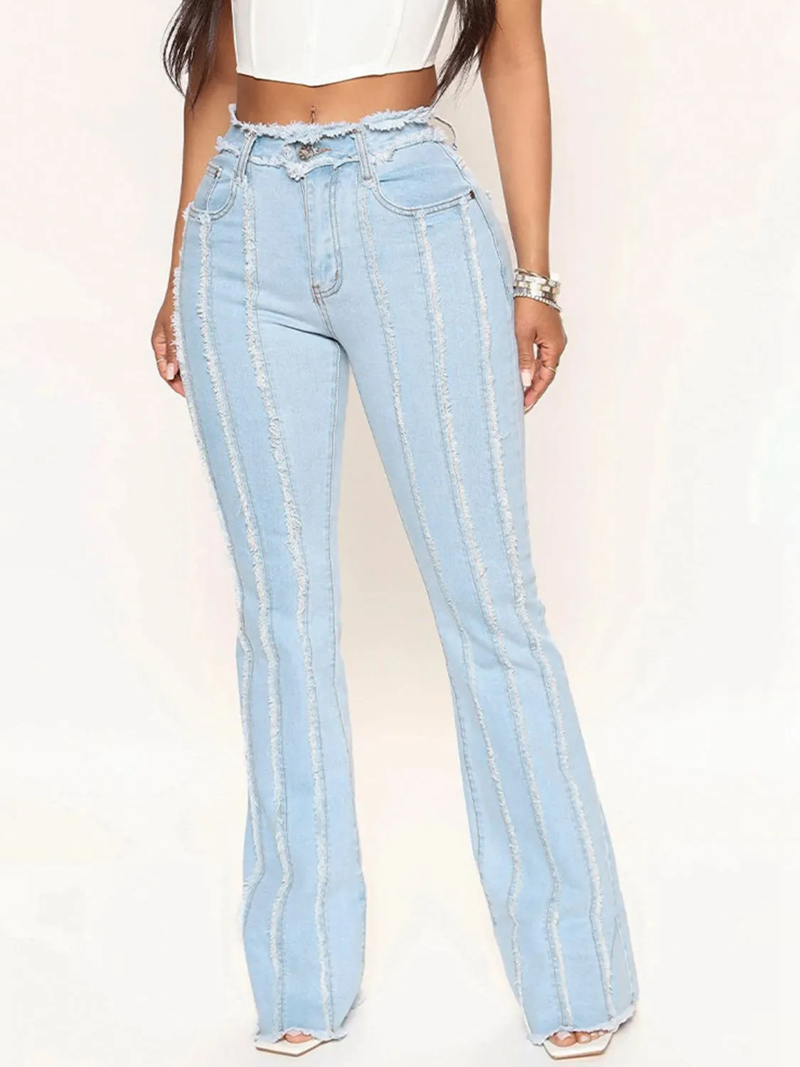 Striped Raw Hem Jeans (S - 2X)