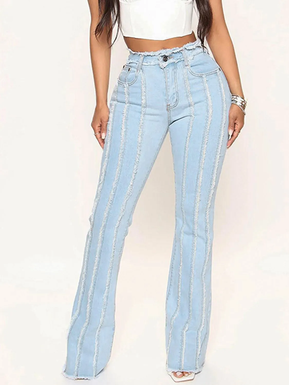 Striped Raw Hem Jeans (S - 2X)