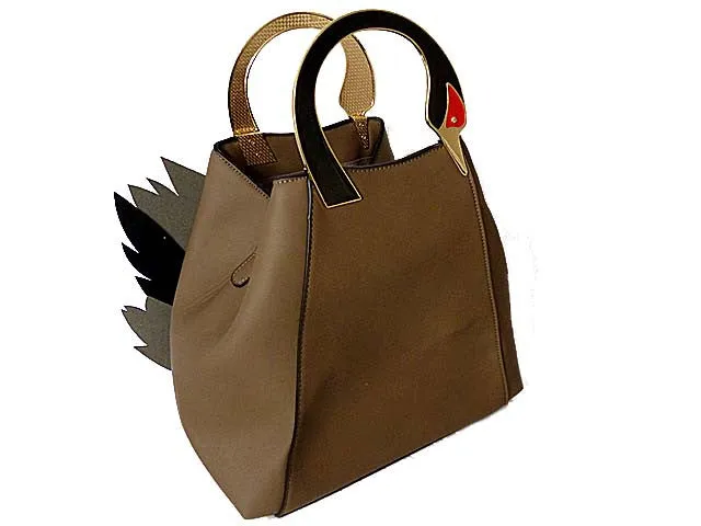 TAUPE SWAN 3D 2-WAY HOLDALL HANDBAG WITH LONG STRAP