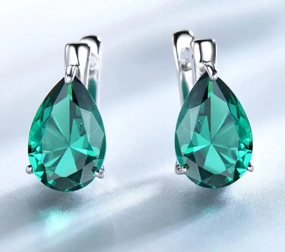 Topaz and Emerald 925 Sterling Silver Clip Earrings