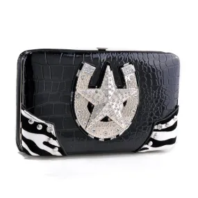 Western Frame Wallet with Star Horseshoe Emblem and Zebra Print Trim