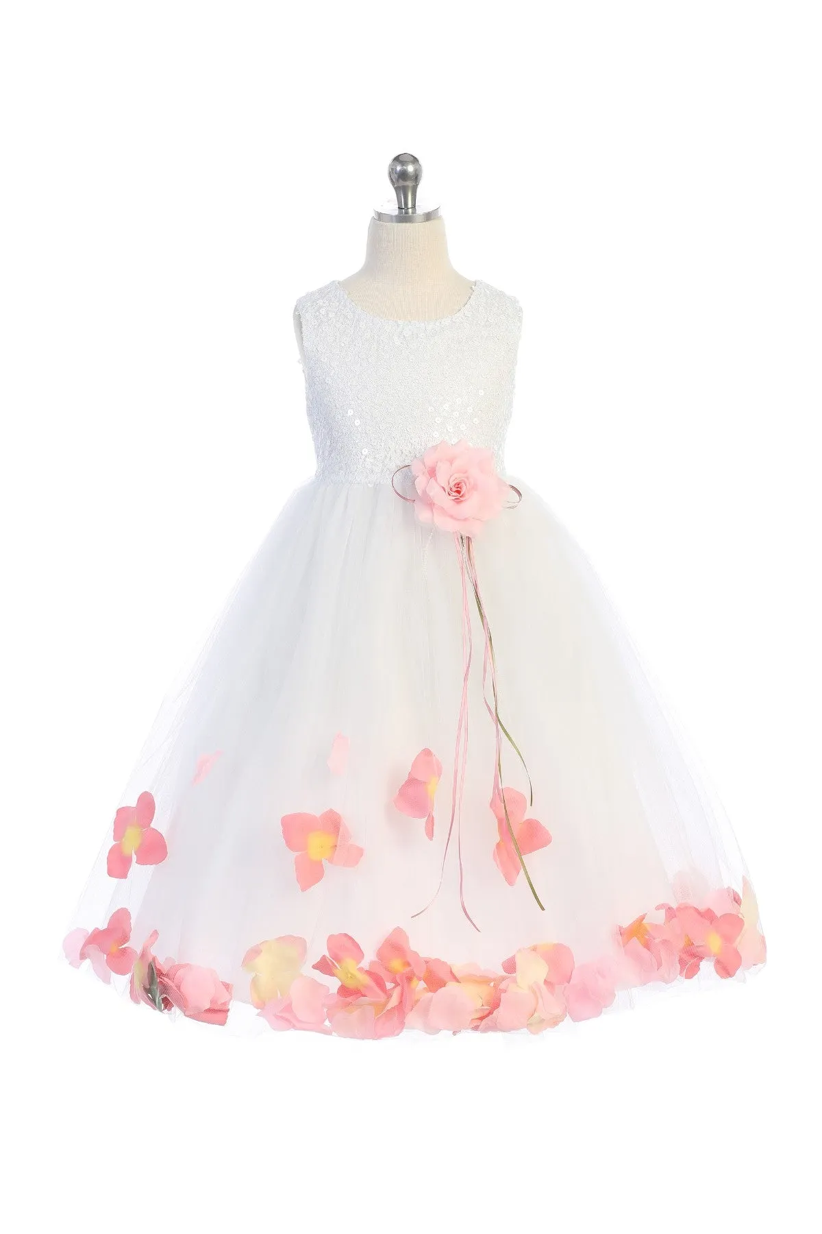 White Sequin Top Flower Petal Girls Dress (2 of 2)