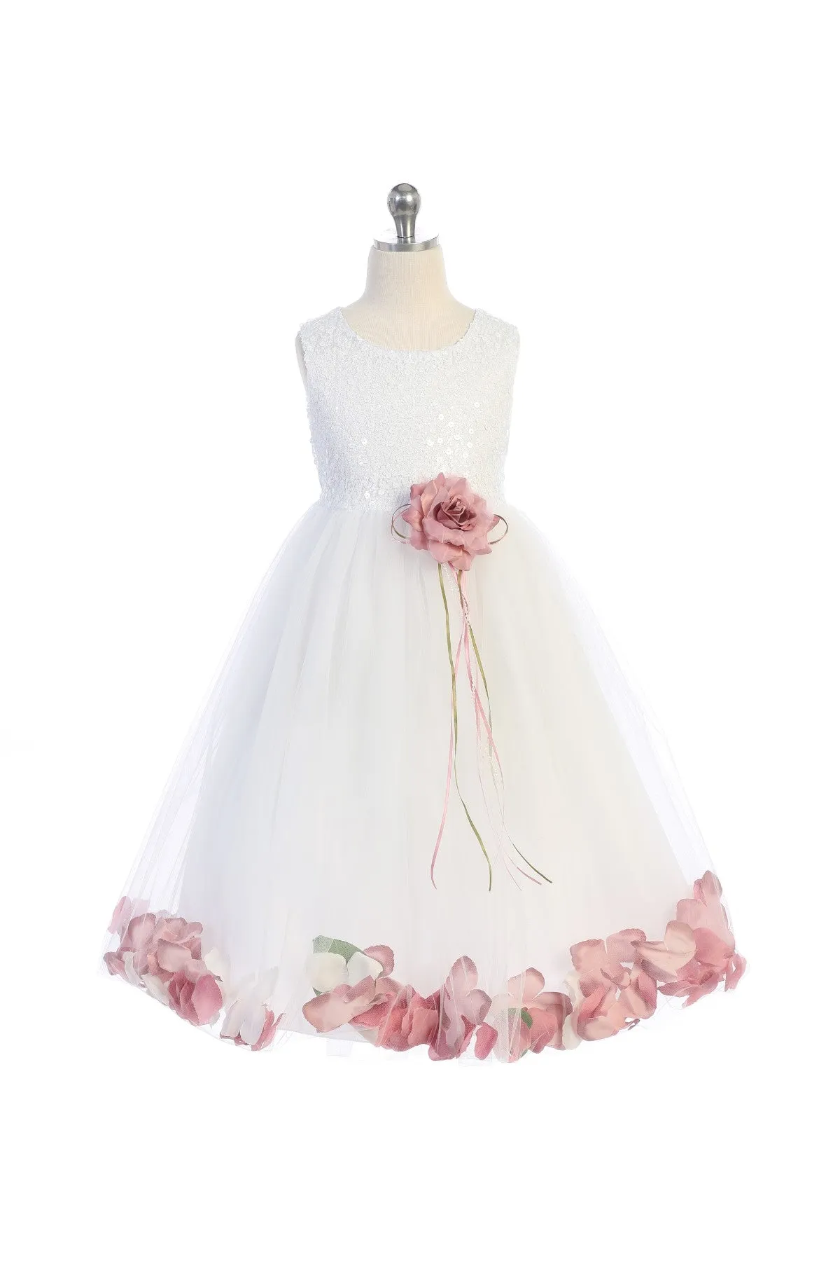 White Sequin Top Flower Petal Girls Dress (2 of 2)