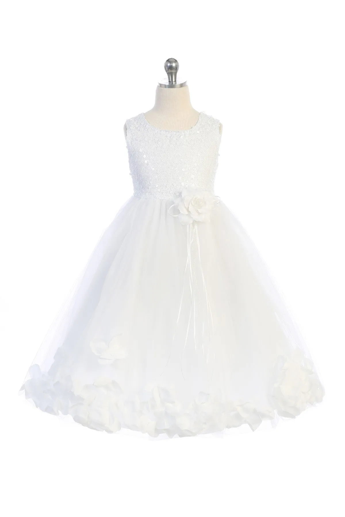 White Sequin Top Flower Petal Girls Dress (2 of 2)