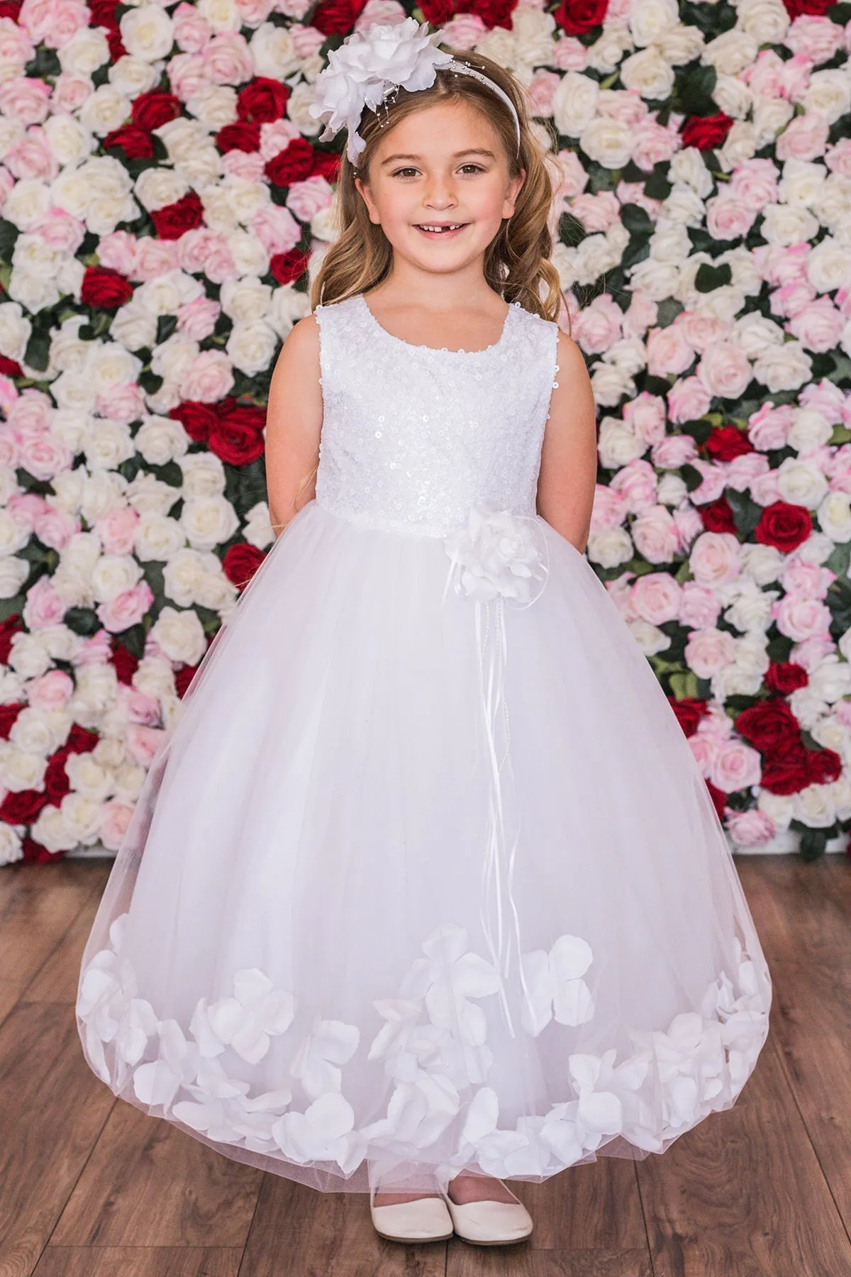 White Sequin Top Flower Petal Girls Dress (2 of 2)