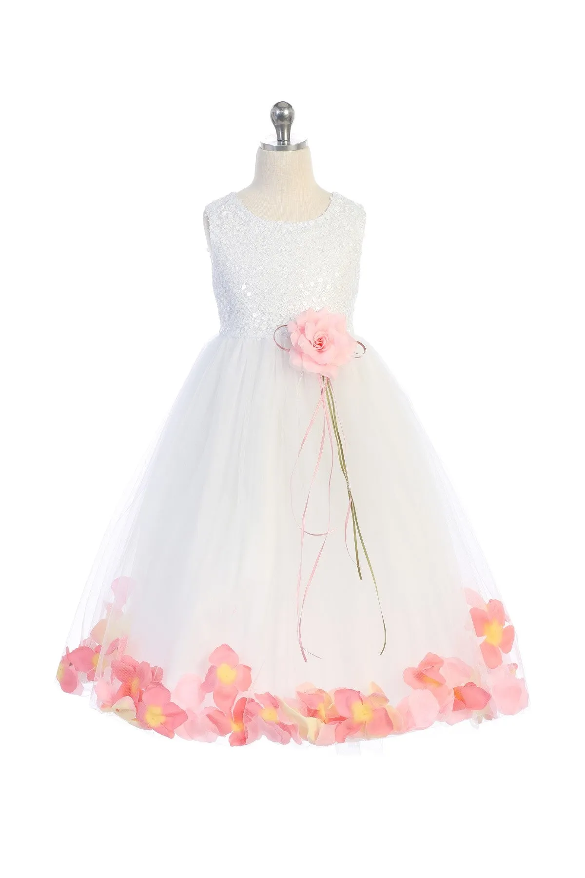 White Sequin Top Flower Petal Girls Dress (2 of 2)