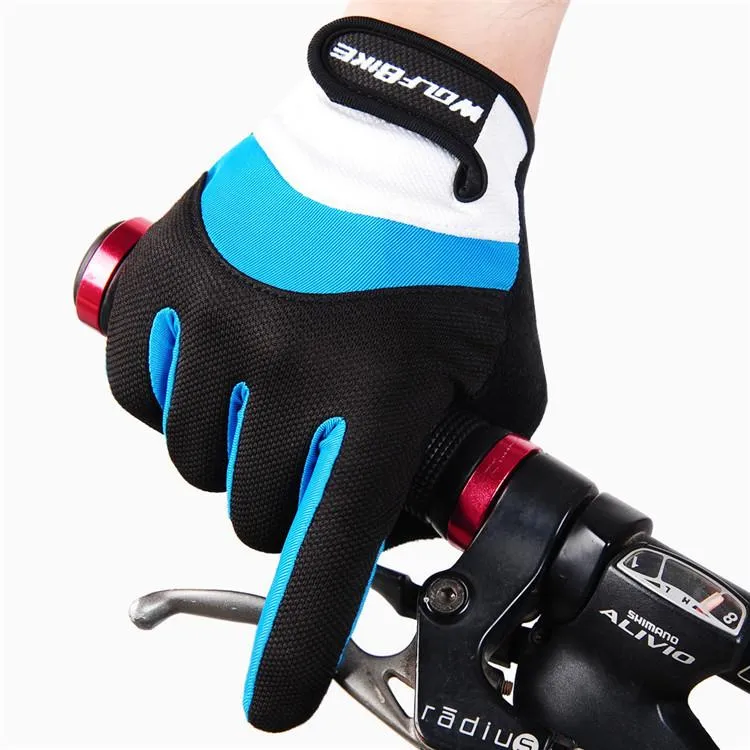 WOLFBIKE Blue White Cycling Full Finger Gloves