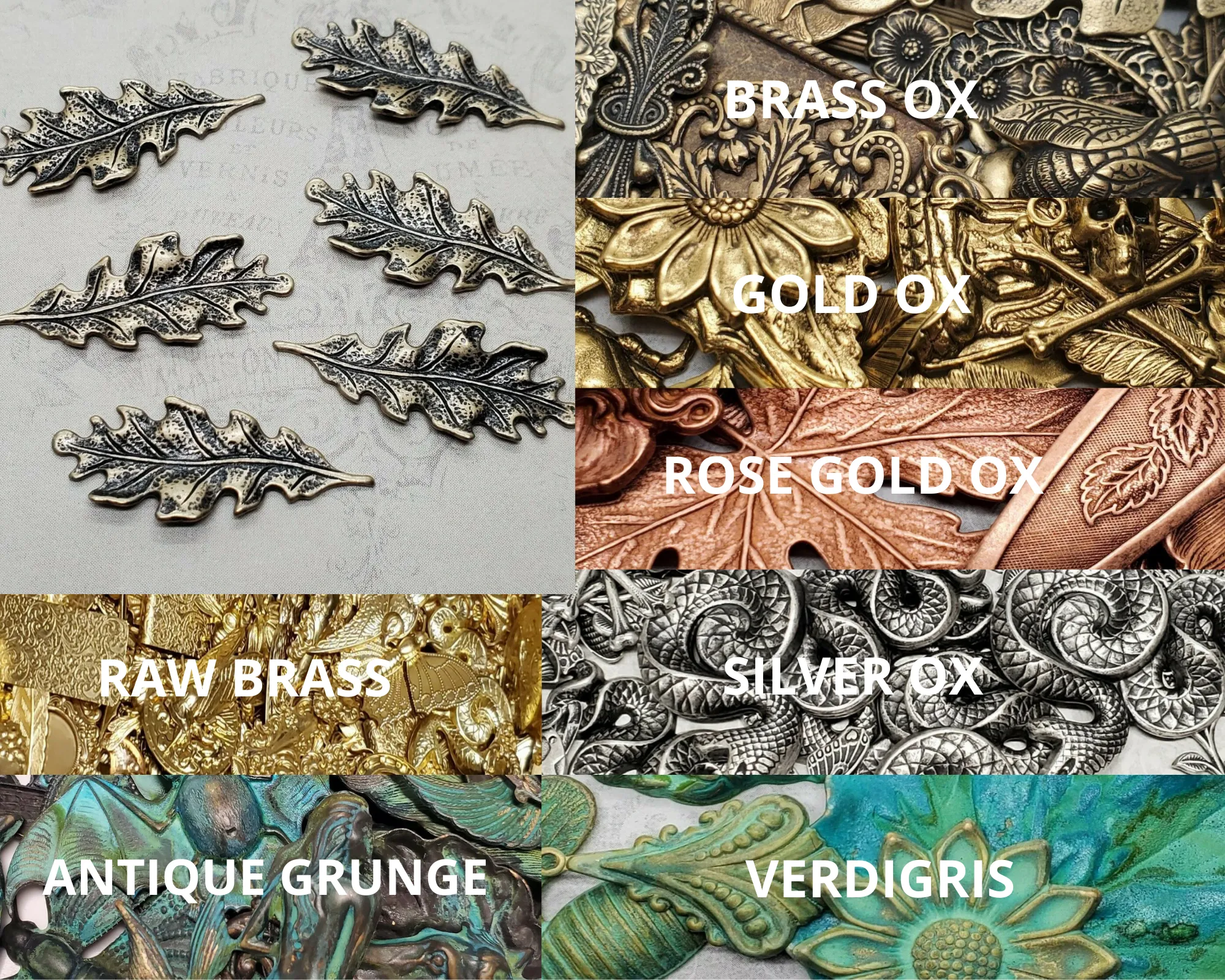 XSmall Brass Oak Leaf Stampings x 6 - 2990S.